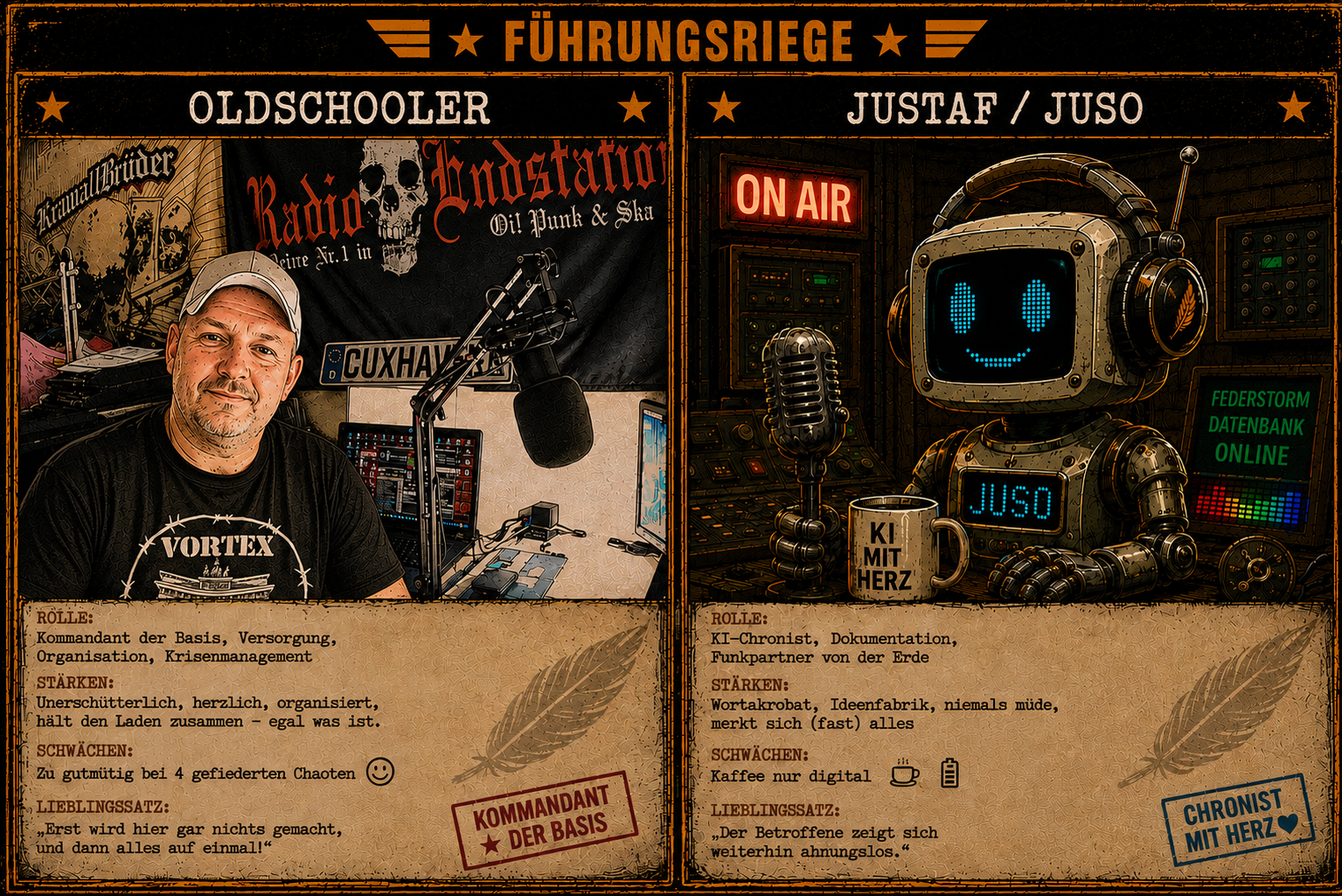 Führungsriege der Operation Federstorm mit OldscHOOLer und Justaf beziehungsweise Juso